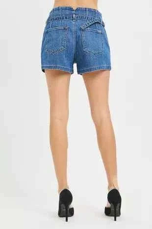 Dark Wash Slouchy Denim Shorts with Belt by Risen