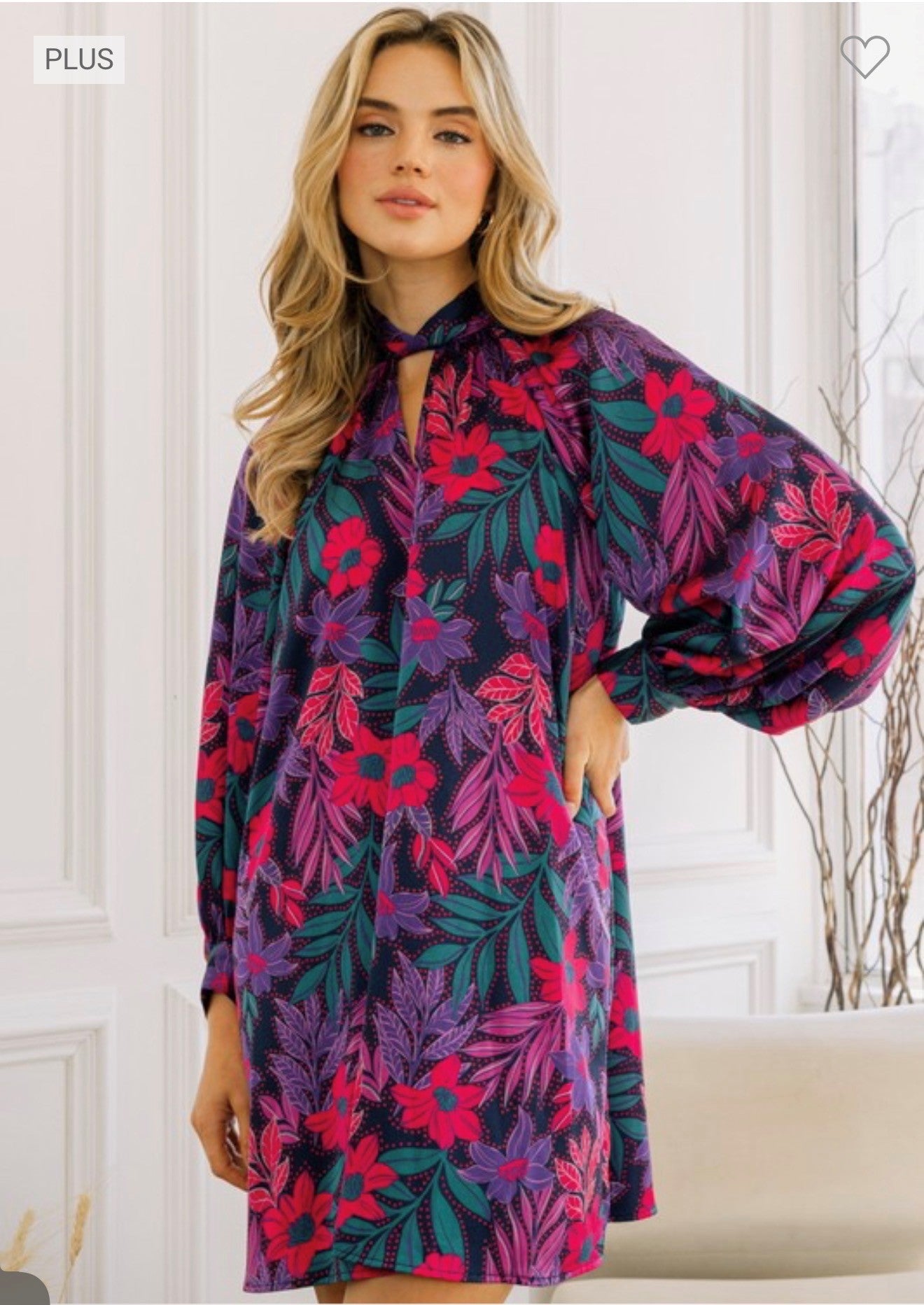 O4 Oddi Garden Party Floral Dress in Navy and Pink Plus