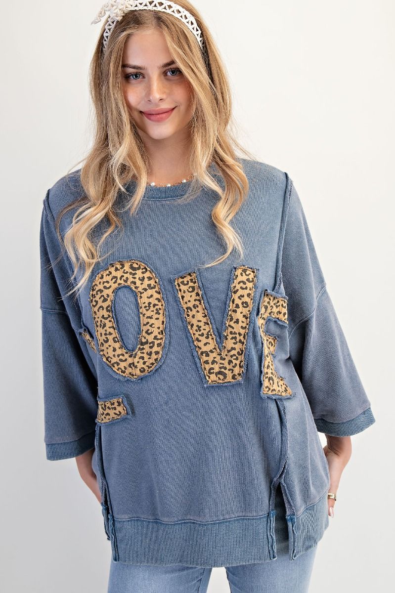 E15 Easel Leopard Love Patch Washed Terry Pullover