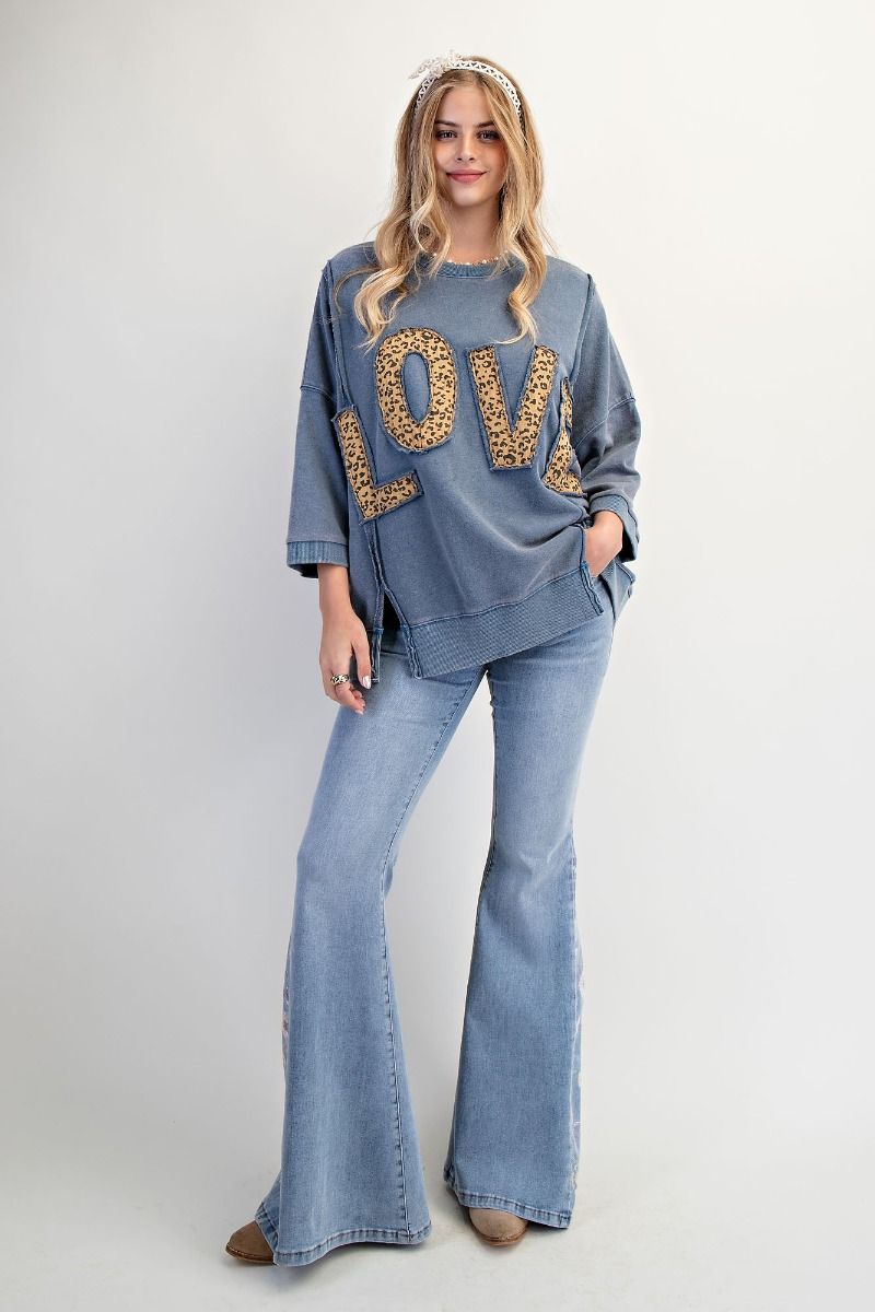 E15 Easel Leopard Love Patch Washed Terry Pullover