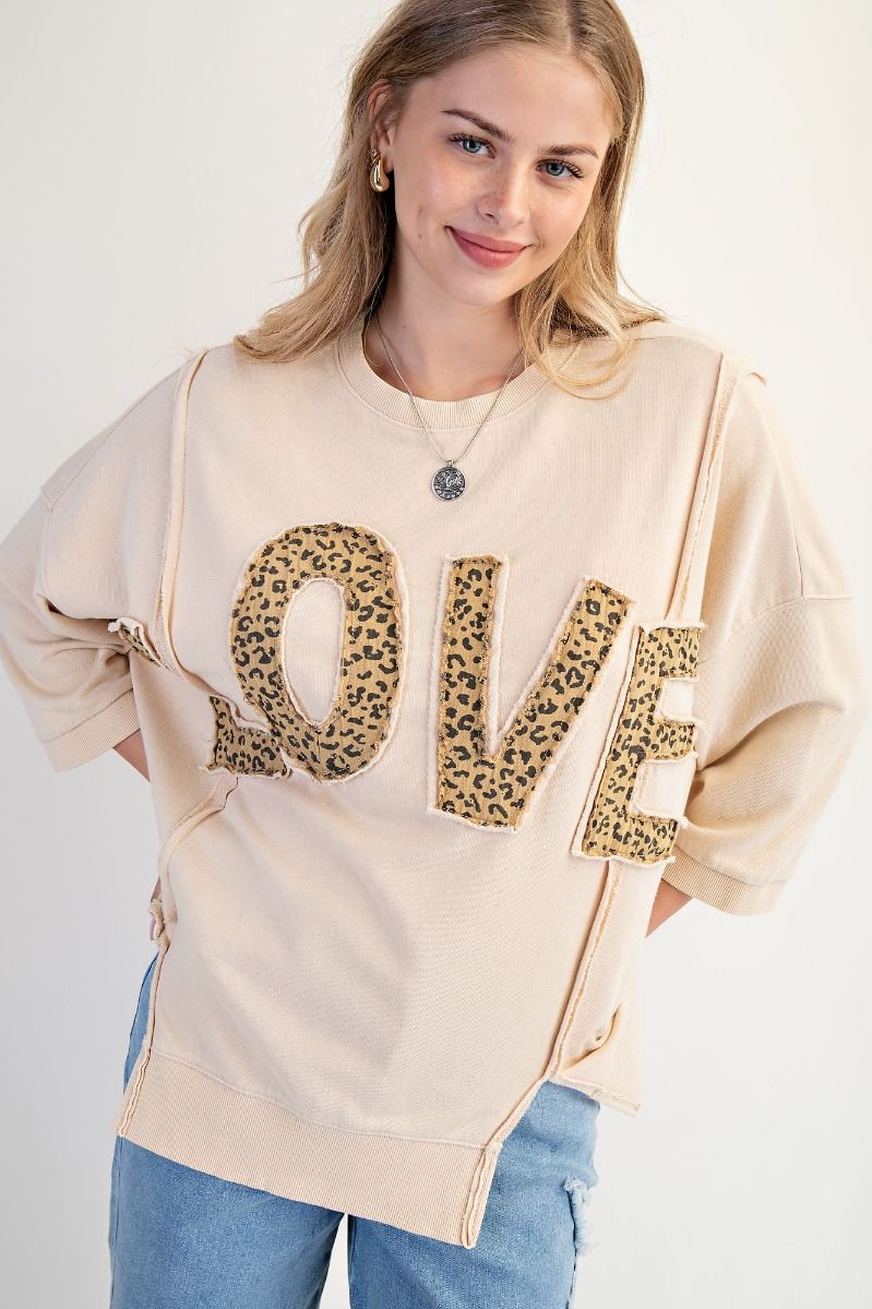E15 Easel Leopard Love Patch Washed Terry Pullover