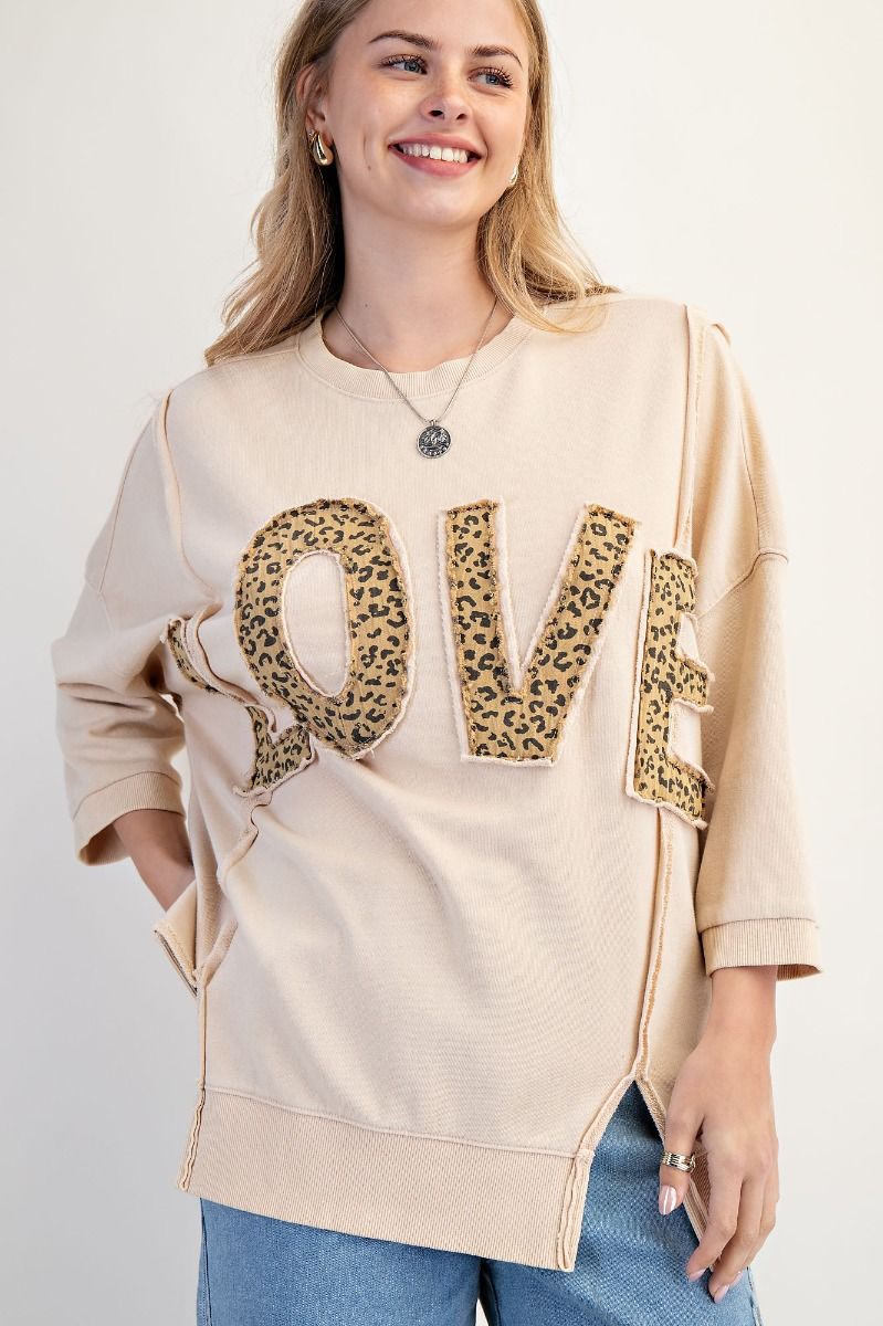 E15 Easel Leopard Love Patch Washed Terry Pullover