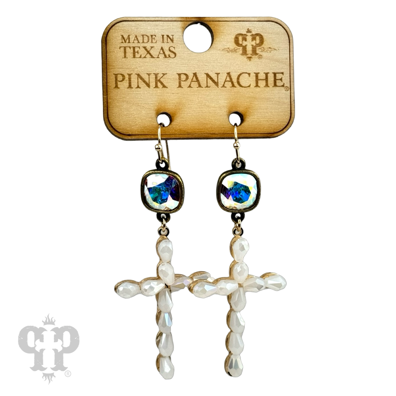 Beaded cross earring, Austrian crystal - LC