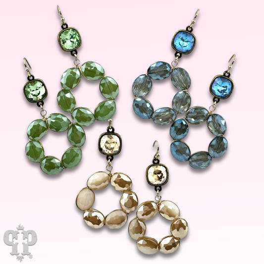 Faceted oval bead dangle earring with Austrian crystal - LC