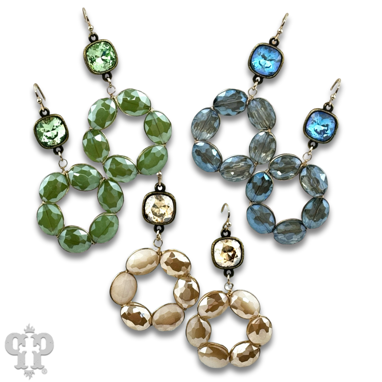Faceted oval bead dangle earring with Austrian crystal - LC