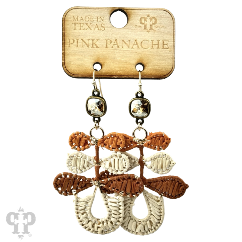 Three bow raffia dangle earring, Austrian crystal - LC