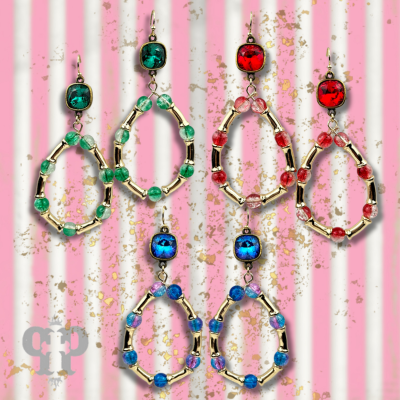 Ombre crackle bead teardrop earring, Austrian crystal - LC