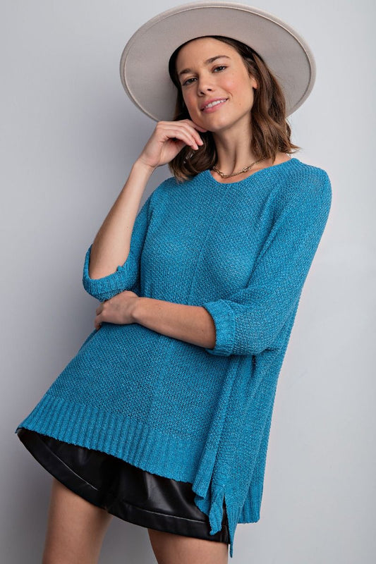 E24 It's a Breeze Lightweight Turquoise Knit Sweater Plus Size