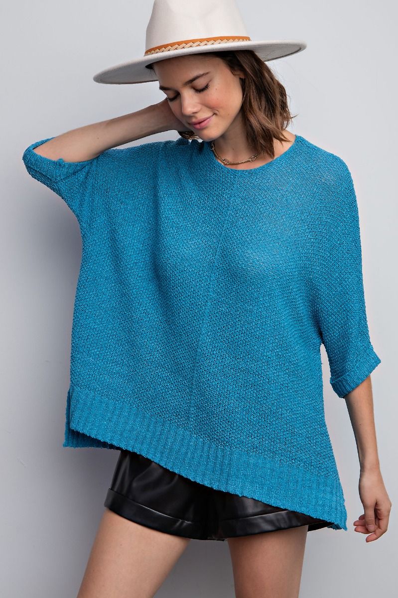E24 It's a Breeze Lightweight Turquoise Knit Sweater Plus Size