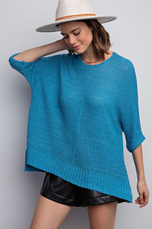 E24 It's a Breeze Lightweight Turquoise Knit Sweater Plus Size