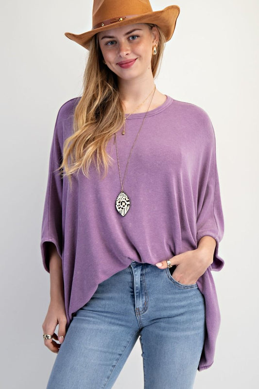 E27 Easel Wisteria Oversized Doman Sleeves Mineral Washed Heart Patch Plus Size Top
