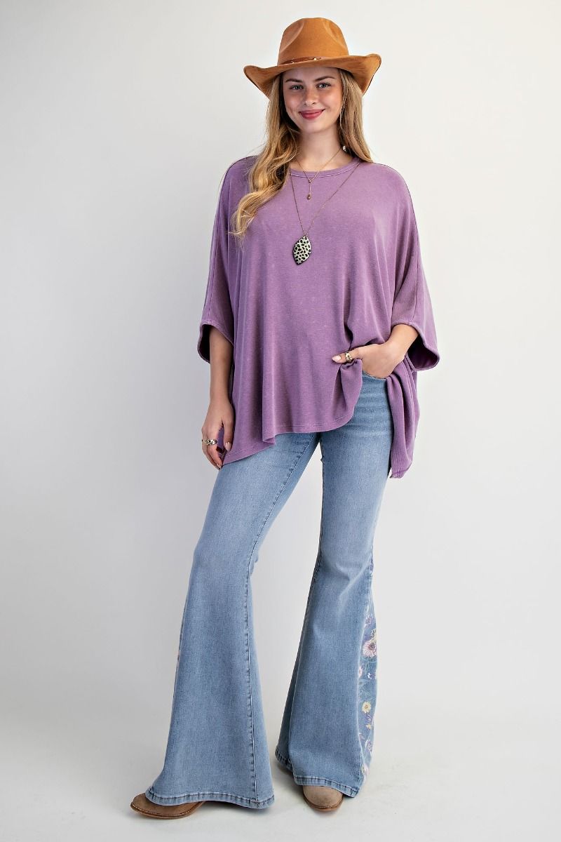 E27 Easel Wisteria Oversized Doman Sleeves Mineral Washed Heart Patch Plus Size Top