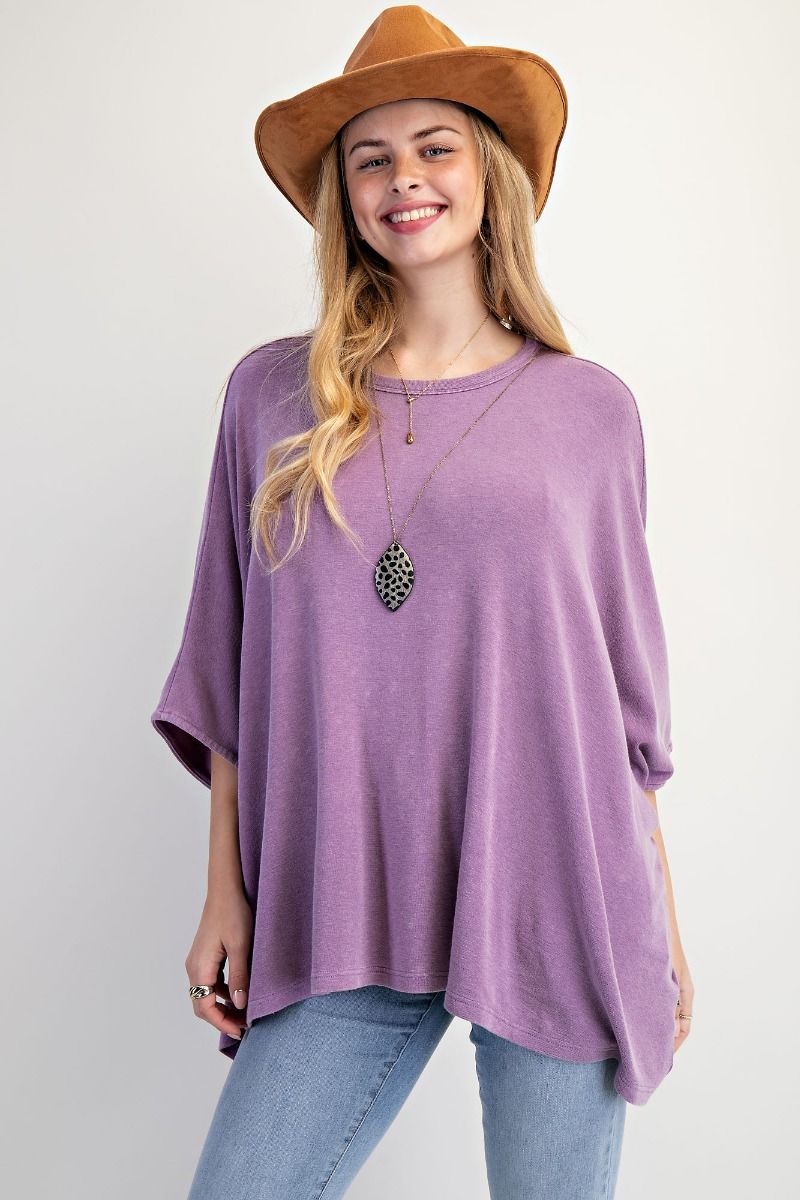 E27 Easel Wisteria Oversized Doman Sleeves Mineral Washed Heart Patch Plus Size Top