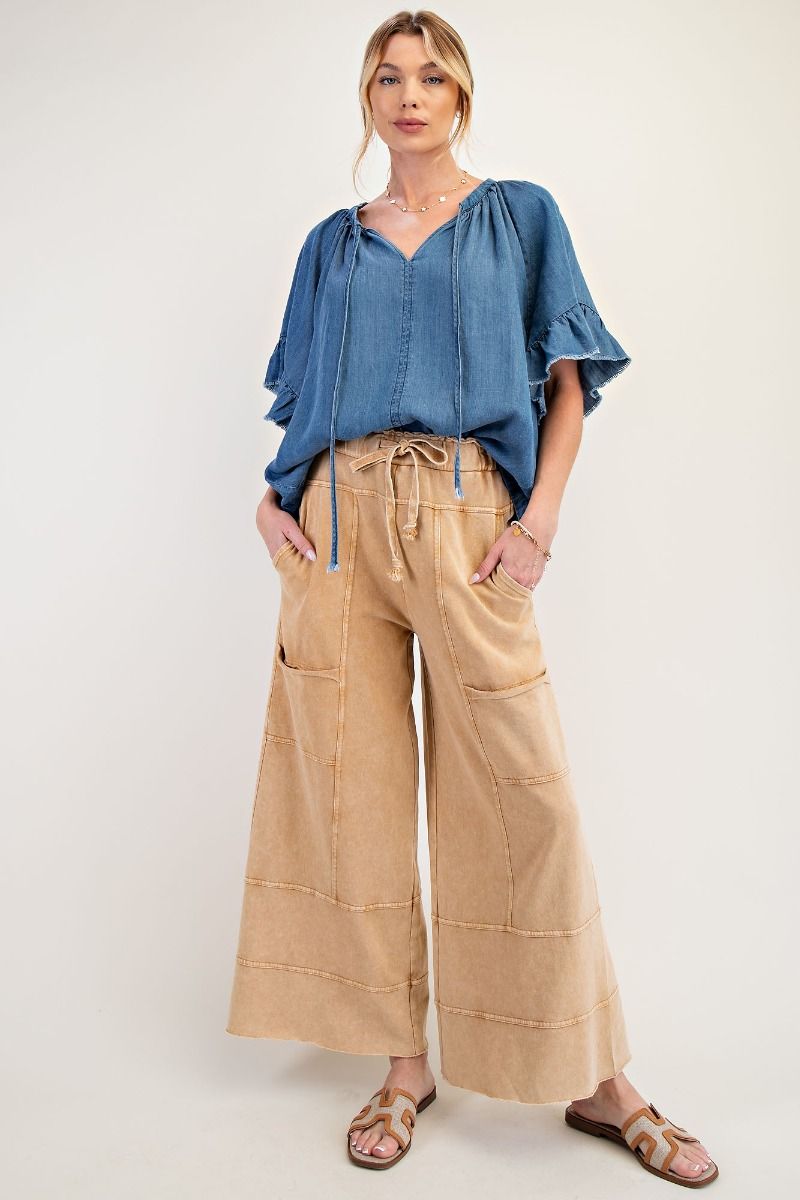 E35 Easel Mineral Washed Camel Terry Pants Plus