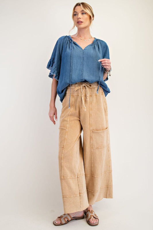 E35 Easel Mineral Washed Camel Terry Pants Plus
