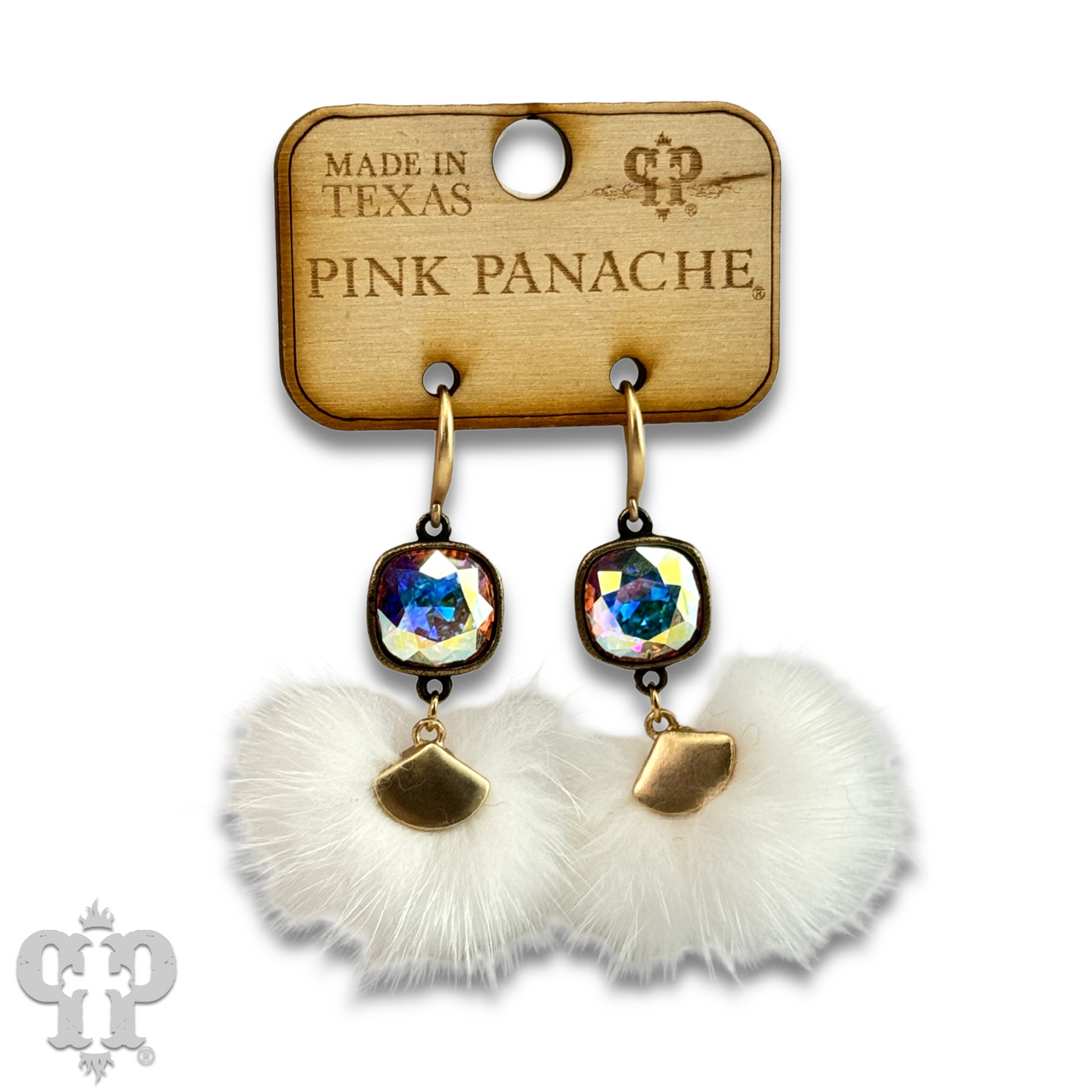 Fuzzy pom-pom earring with Austrian crystal  - LC