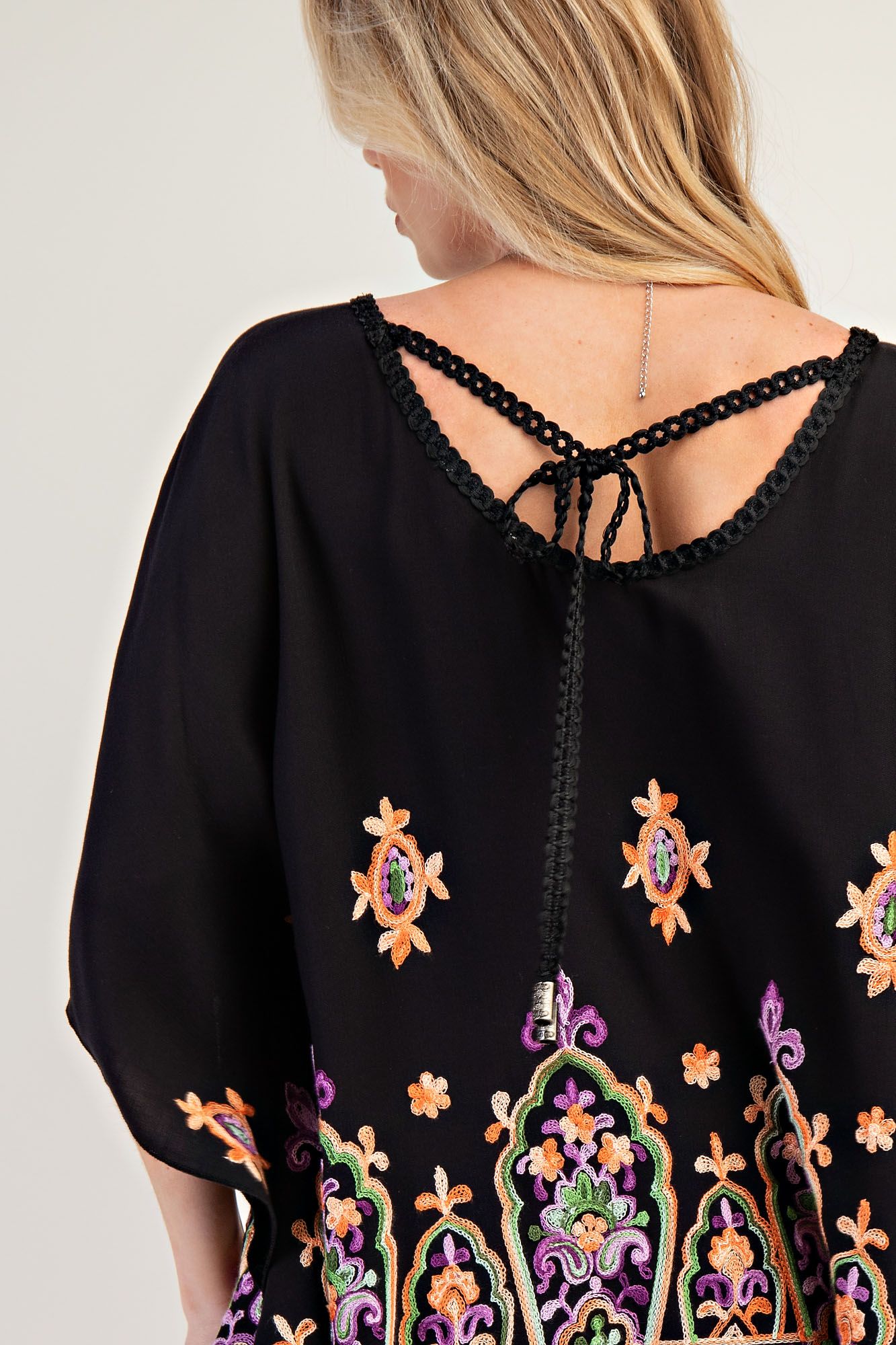E39 Easel Embroidered Rayon Challis Poncho Tunic