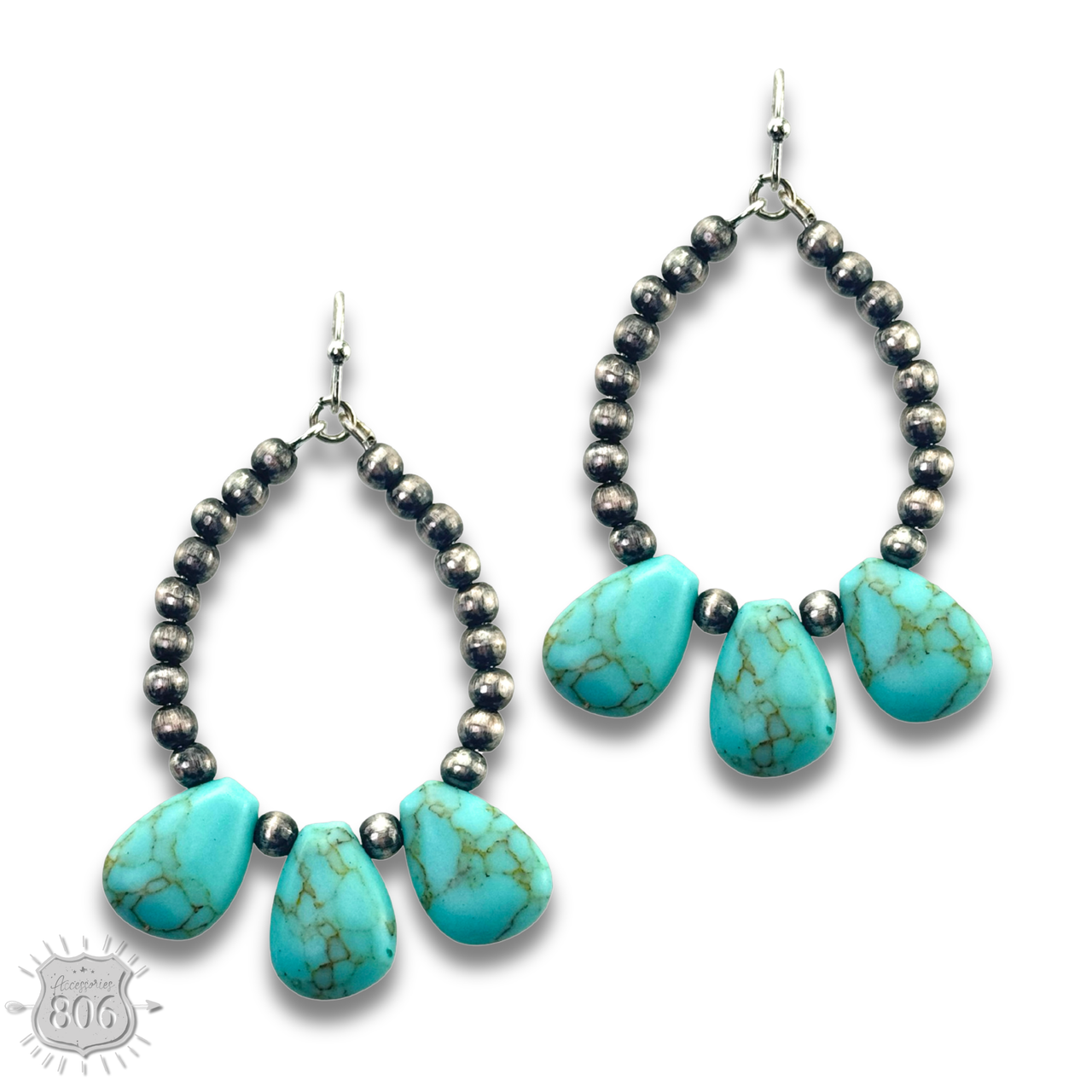 Burnished bead and stone teardrop earring - LC