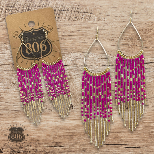 Seed bead fringe earring - LC
