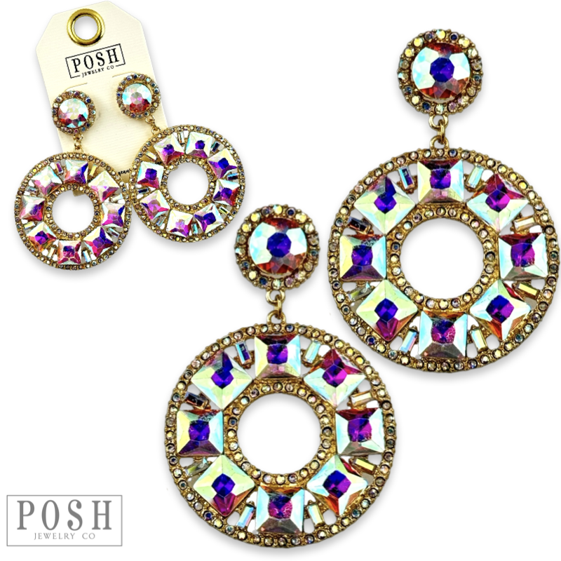 Rhinestone circle dangle earring on rhinestone post