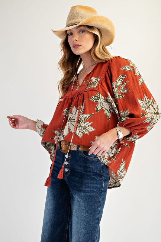 E5 Easel Rust Floral Blouse