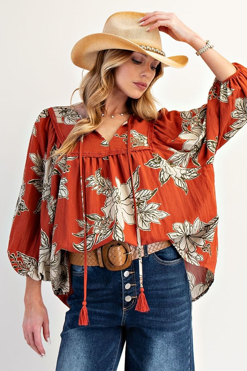 E5 Easel Rust Floral Blouse