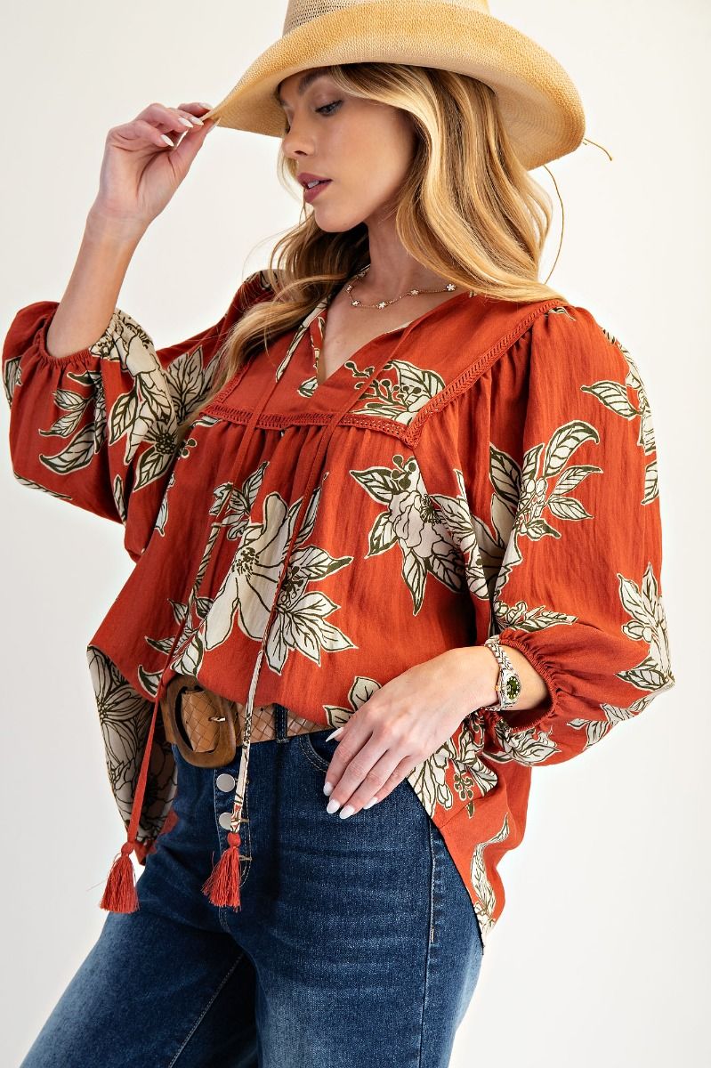 E5 Easel Rust Floral Blouse