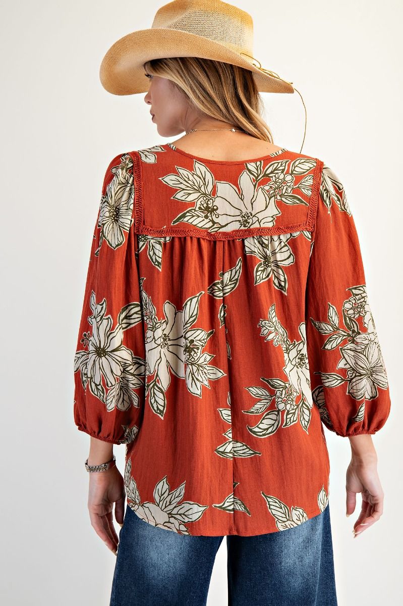 E5 Easel Rust Floral Blouse