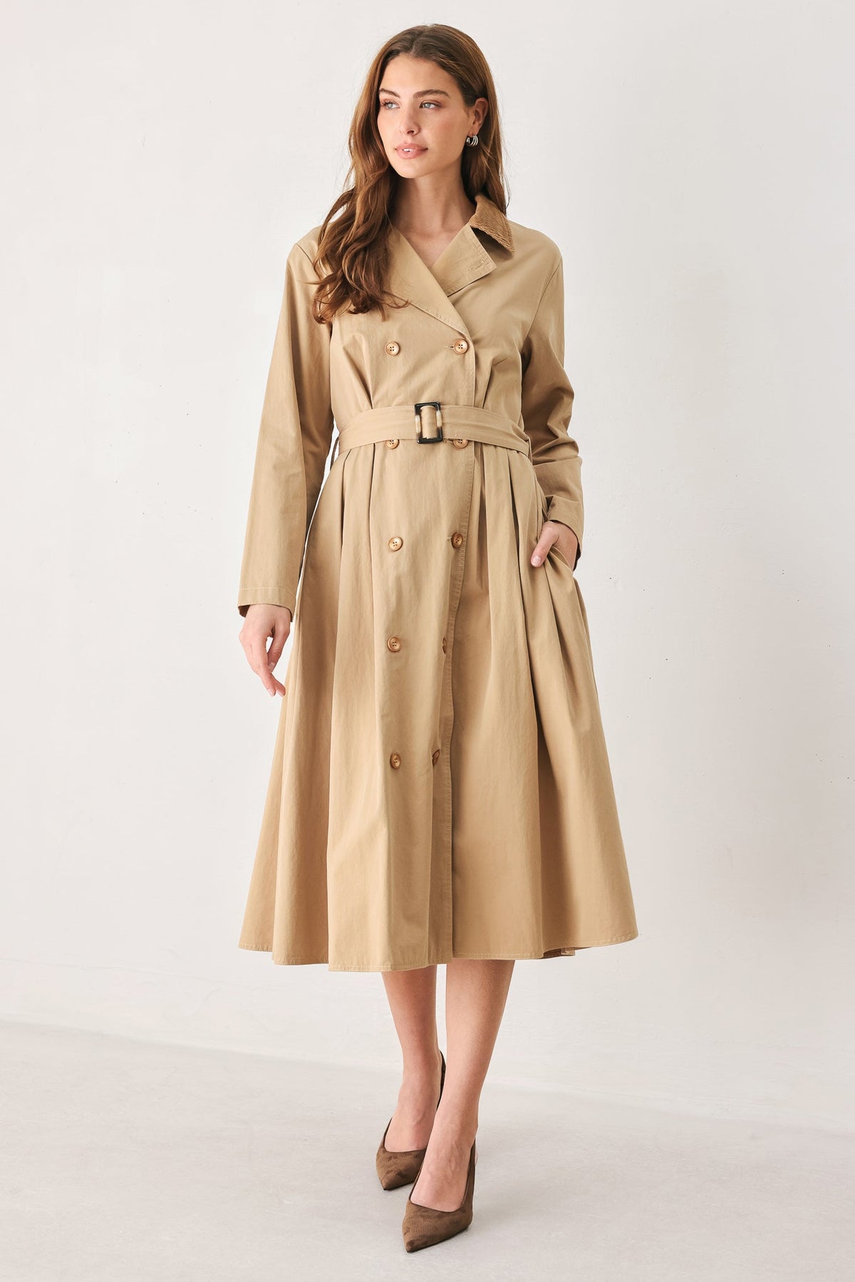 FALLING LEAVES WOVEN MIDI TRENCH COAT DRESS