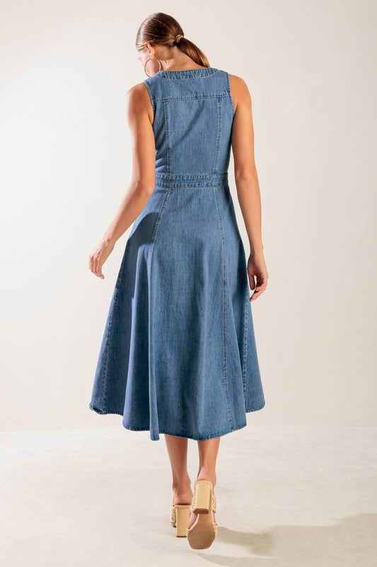 THE JOURNEY BEGINS BLUE DENIM MIDI DRESS