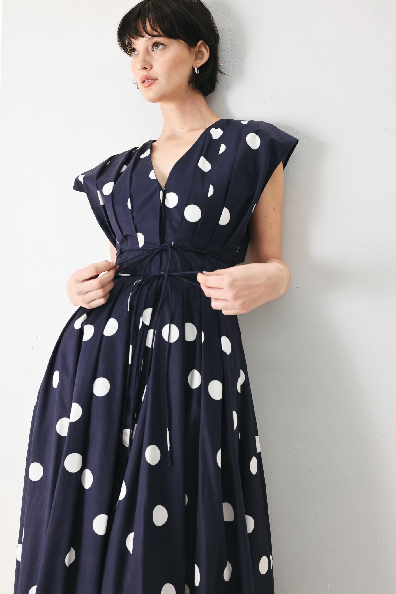 BLUE MOON DOT WOVEN MIDI DRESS
