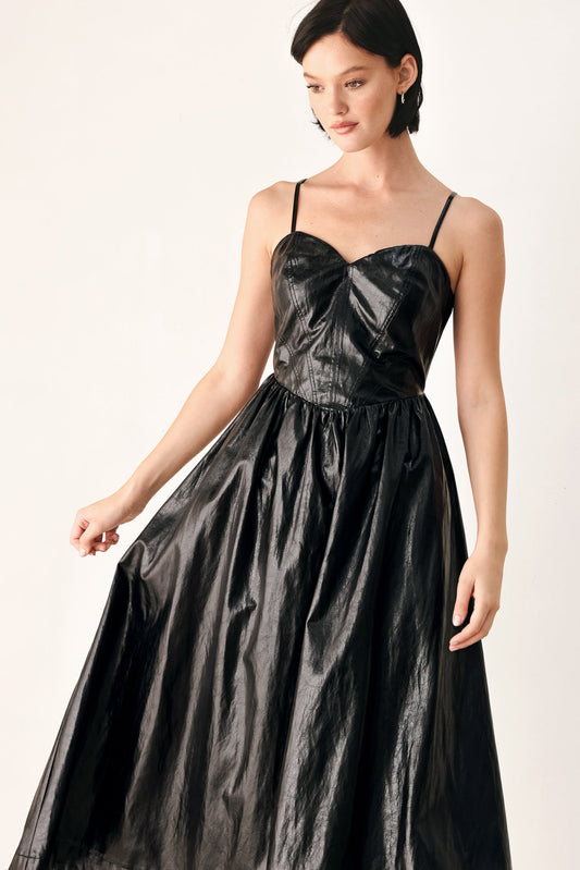 DRESSED TO THRILL FAUX LEATHER MIDI DRESS