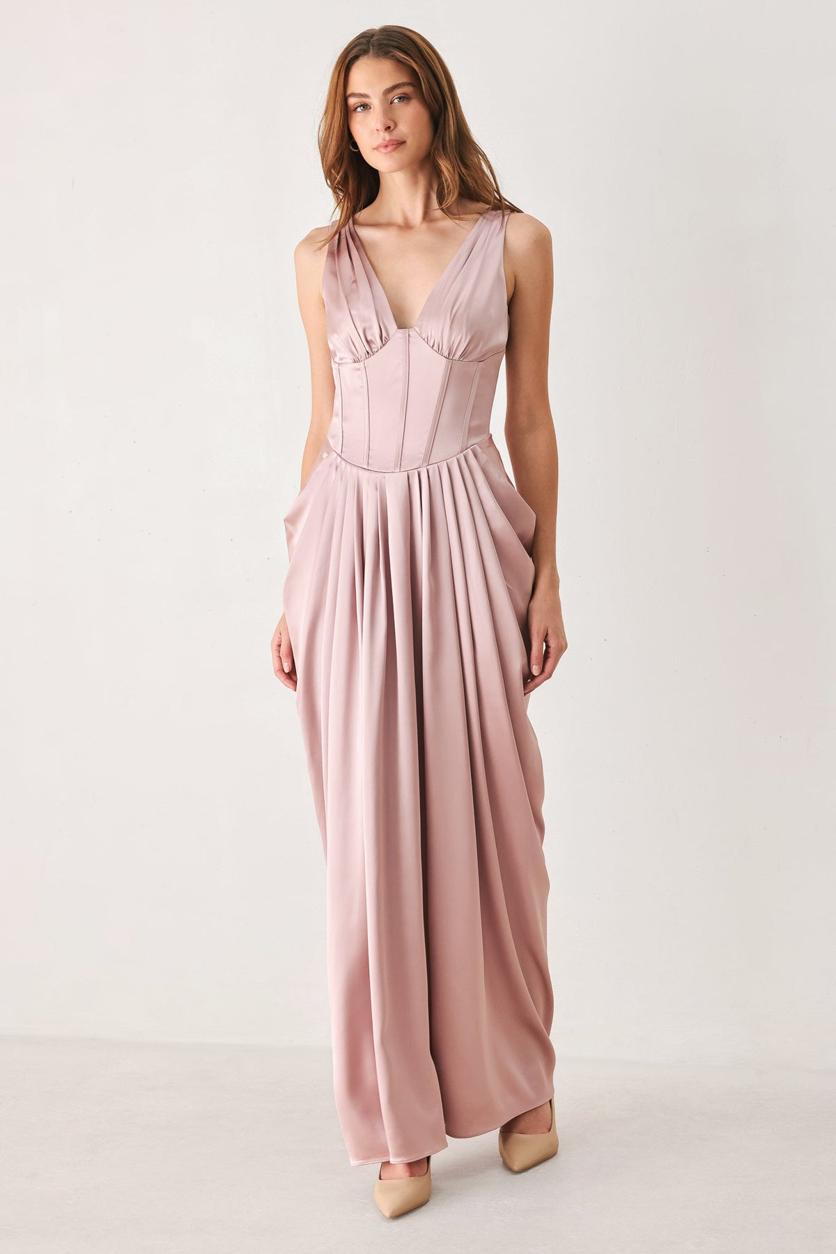 ROSE SCULPT PINK CORSET TULIP-SKIRT MAXI DRESS