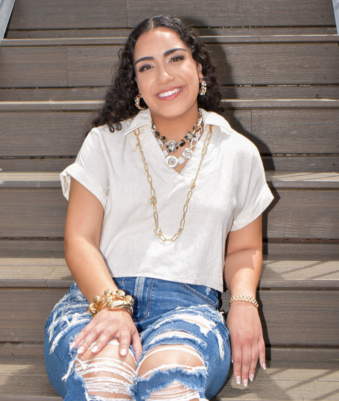 Acrylic chain and rhinestone necklace - LC