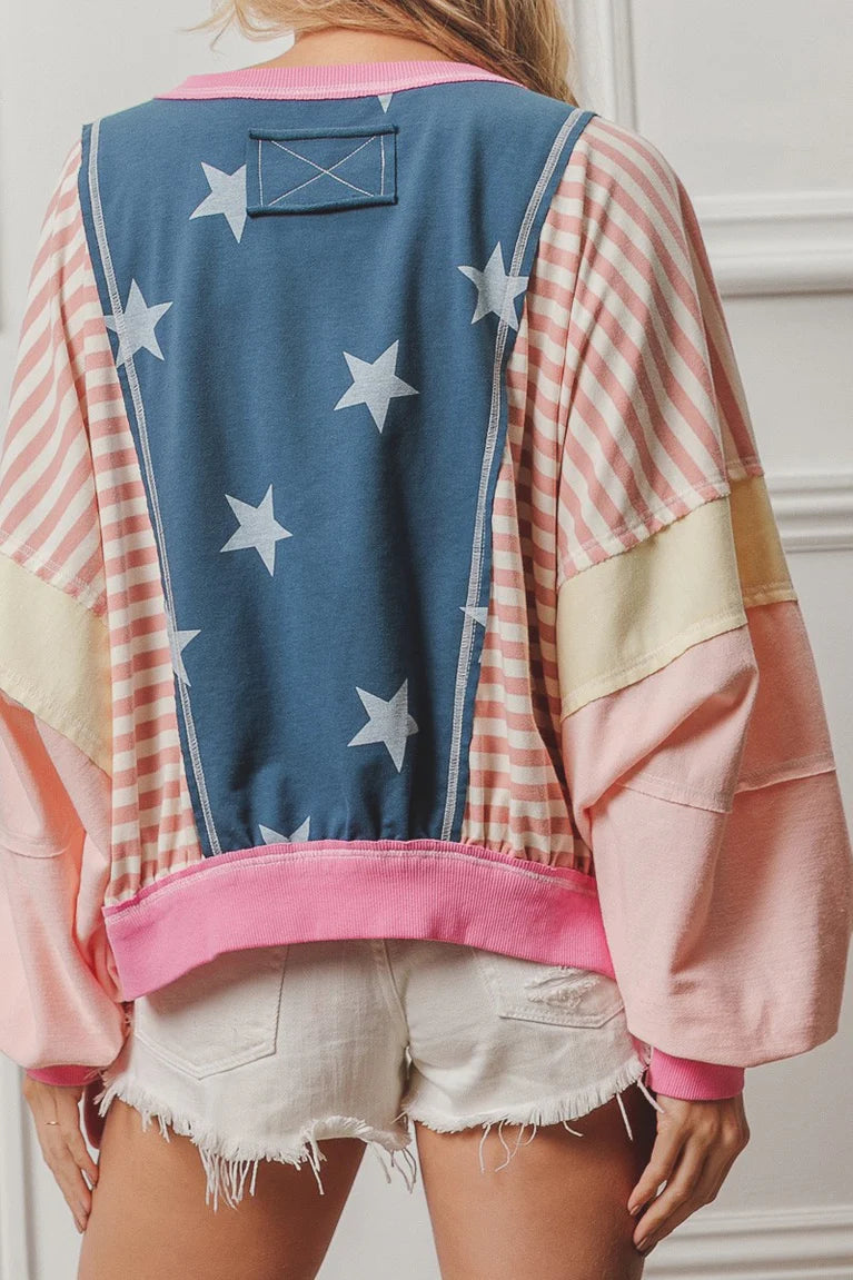 B6 - BiBi Stars and Stripes Round Neck Long Sleeve Top