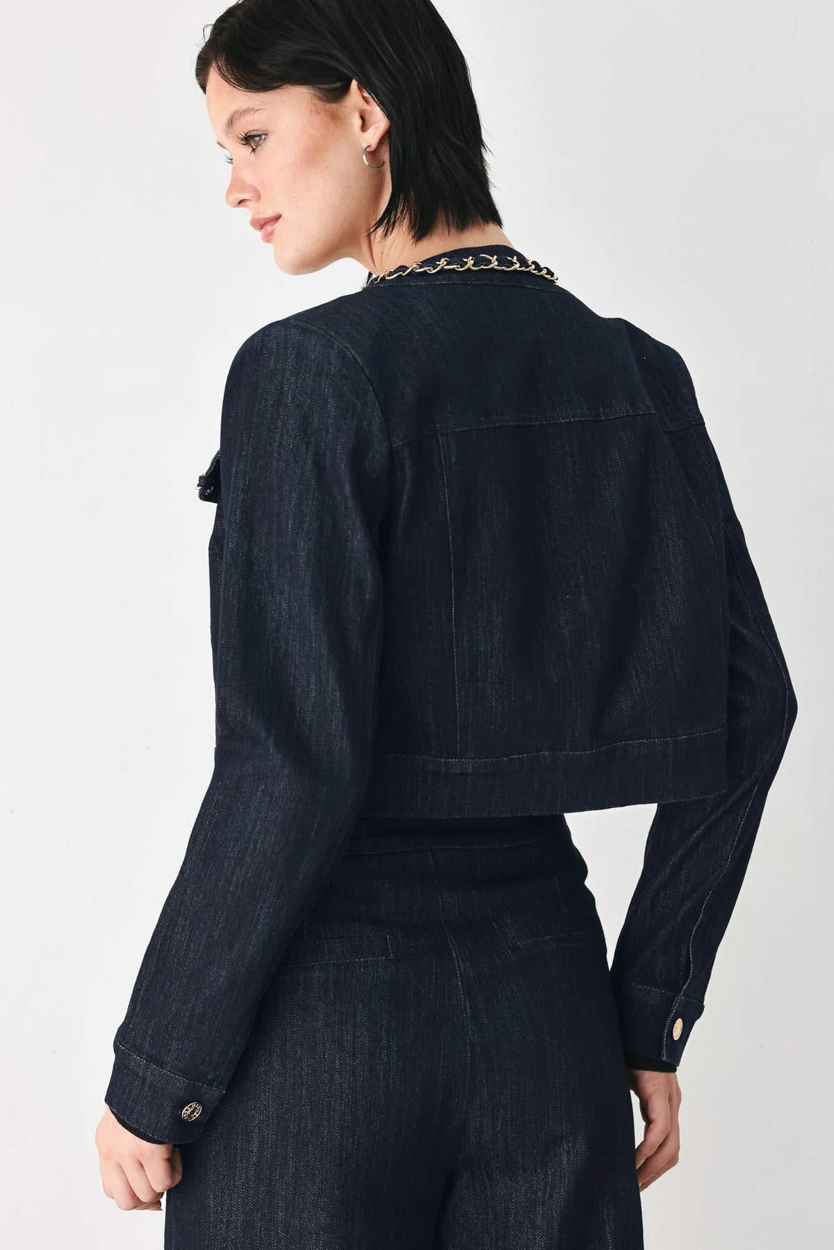 AFTER HOURS INDIGO CHAIN-TRIM DENIM JACKET