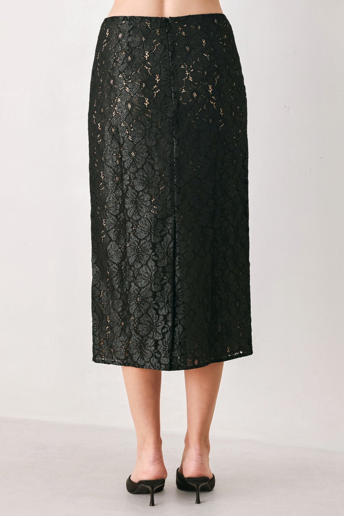 NOIR LACE AFFAIR BLACK/NUDE LACE PENCIL SKIRT
