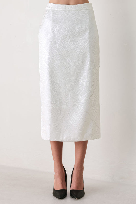 IVORY TEXTURE WHITE WOVEN PENCIL SKIRT