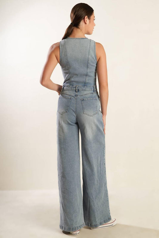 WALK WITH ME DENIM JUMPSUIT