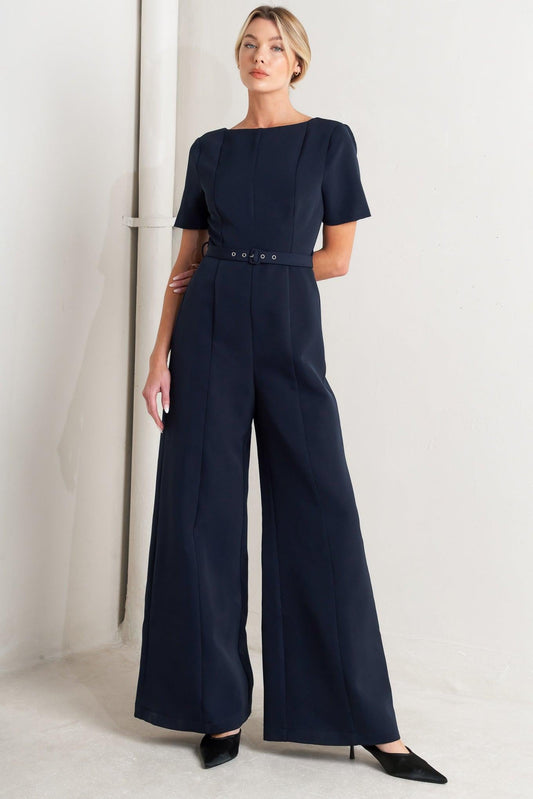 FOREVER FLATTERING NAVY WOVEN JUMPSUIT