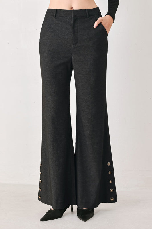 COMMAND NOIR BLACK BUTTON-HEM FLARE PANTS