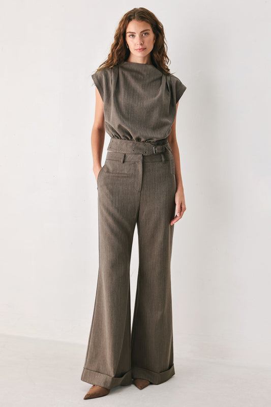 TAILORED TEMPO BROWN CUFFED FLARE PANTS