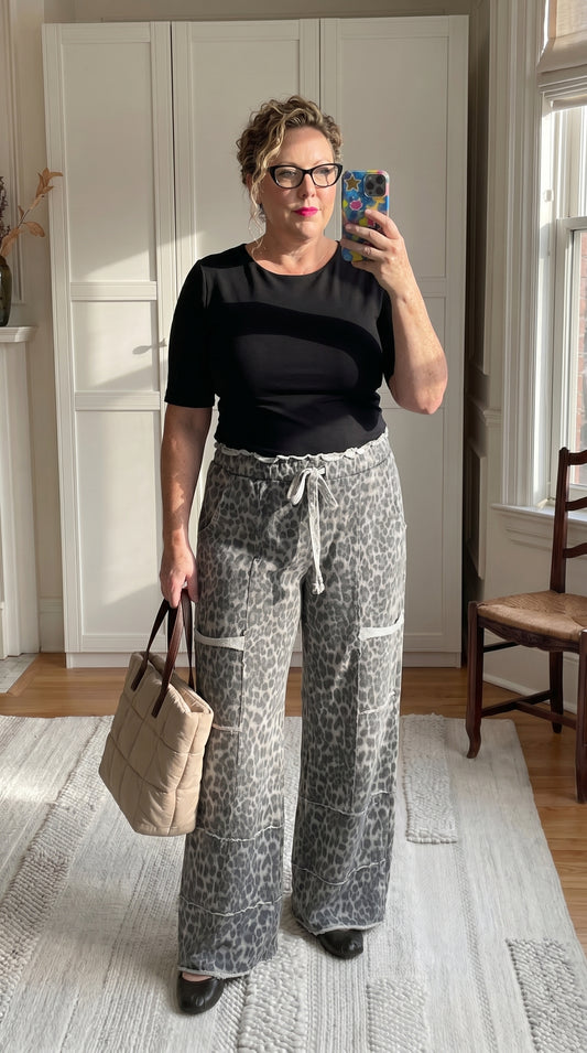 J8 J Her Plus Size Mineral Washed Cheetah Pants