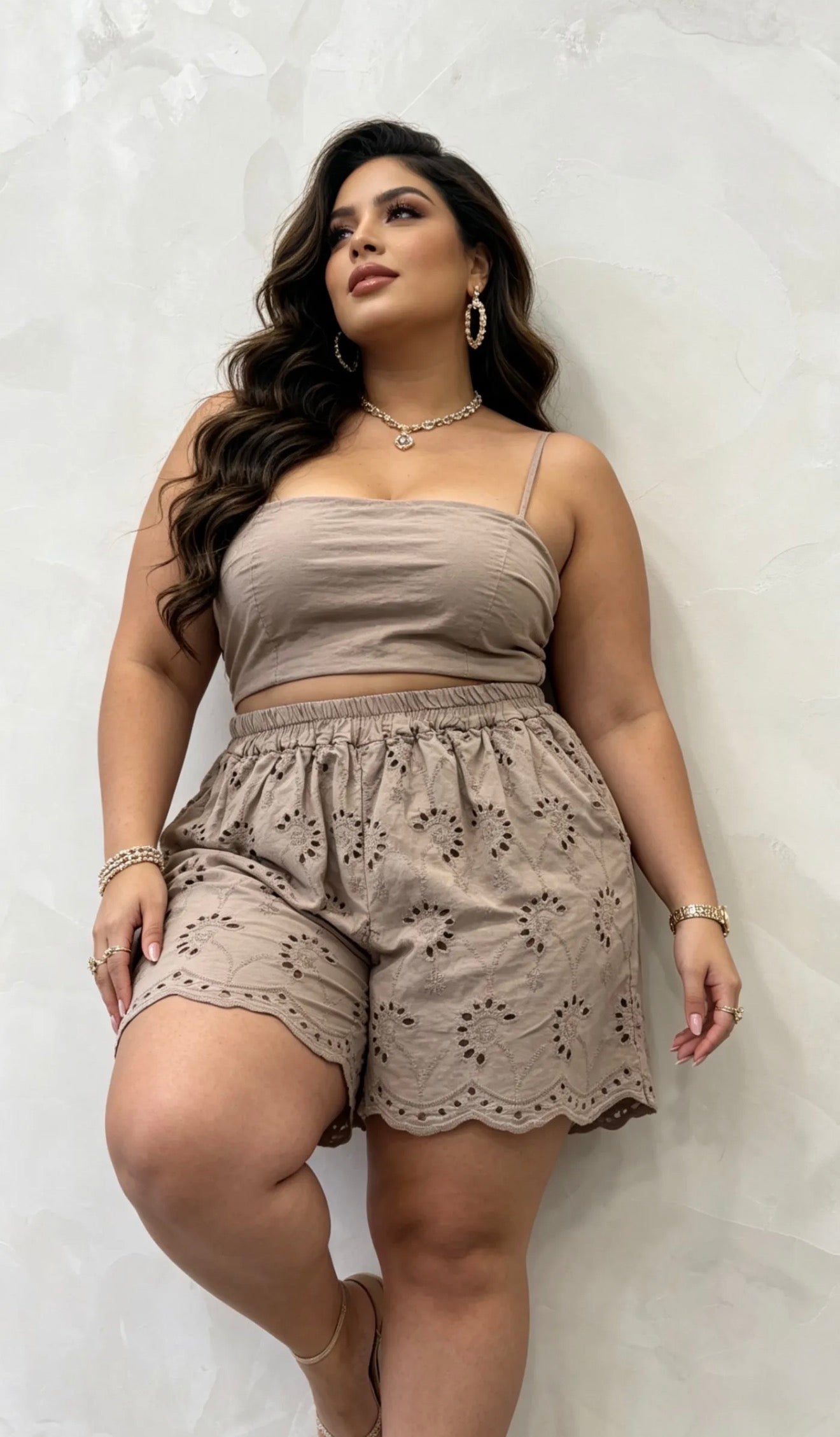 Made in Italy Plus Size Cotton Eyelet Embroidered Shorts