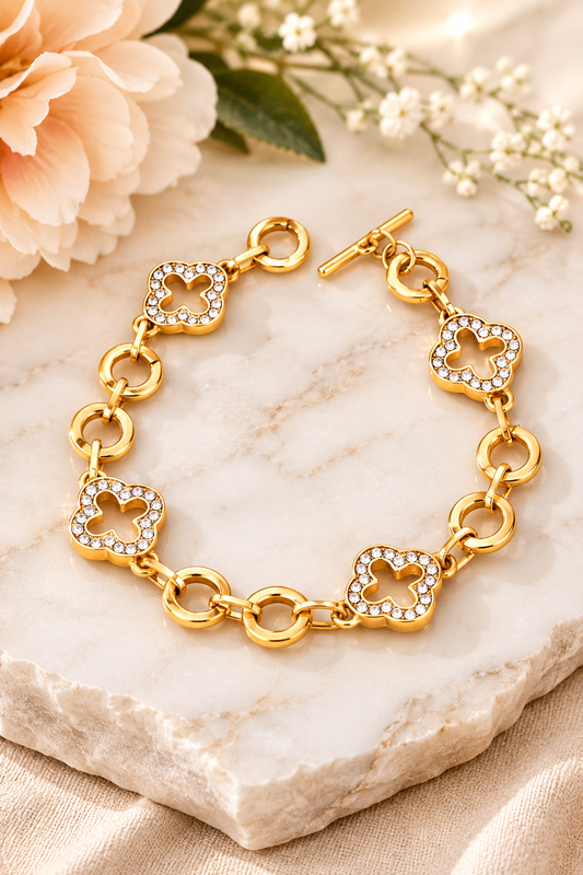 Gold Pavé Crystal Clover Link Toggle Bracelet by Josslyn