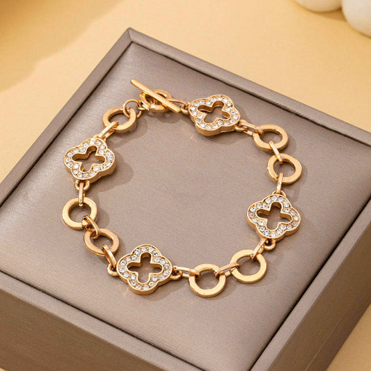 Gold Pavé Crystal Clover Link Toggle Bracelet by Josslyn