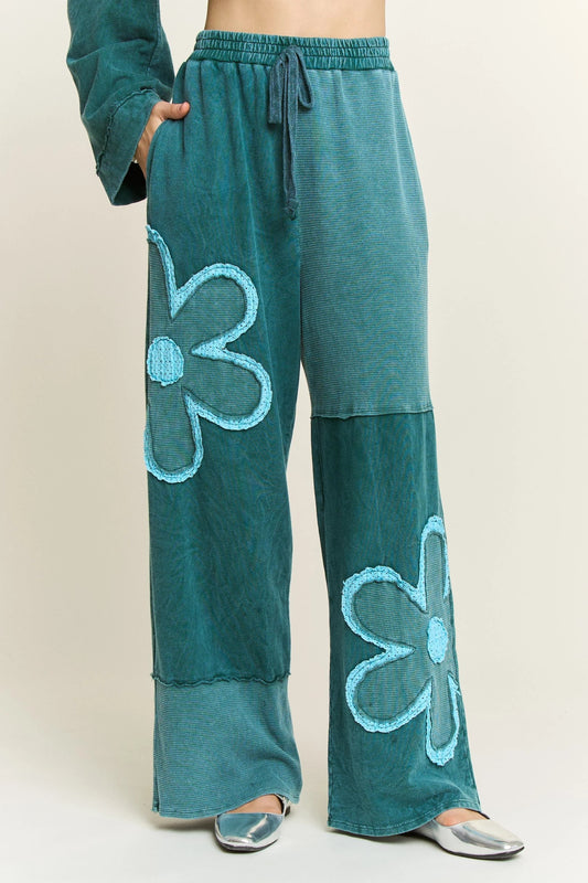 J3 J Her Teal Mineral Washed Flower Patch Pants