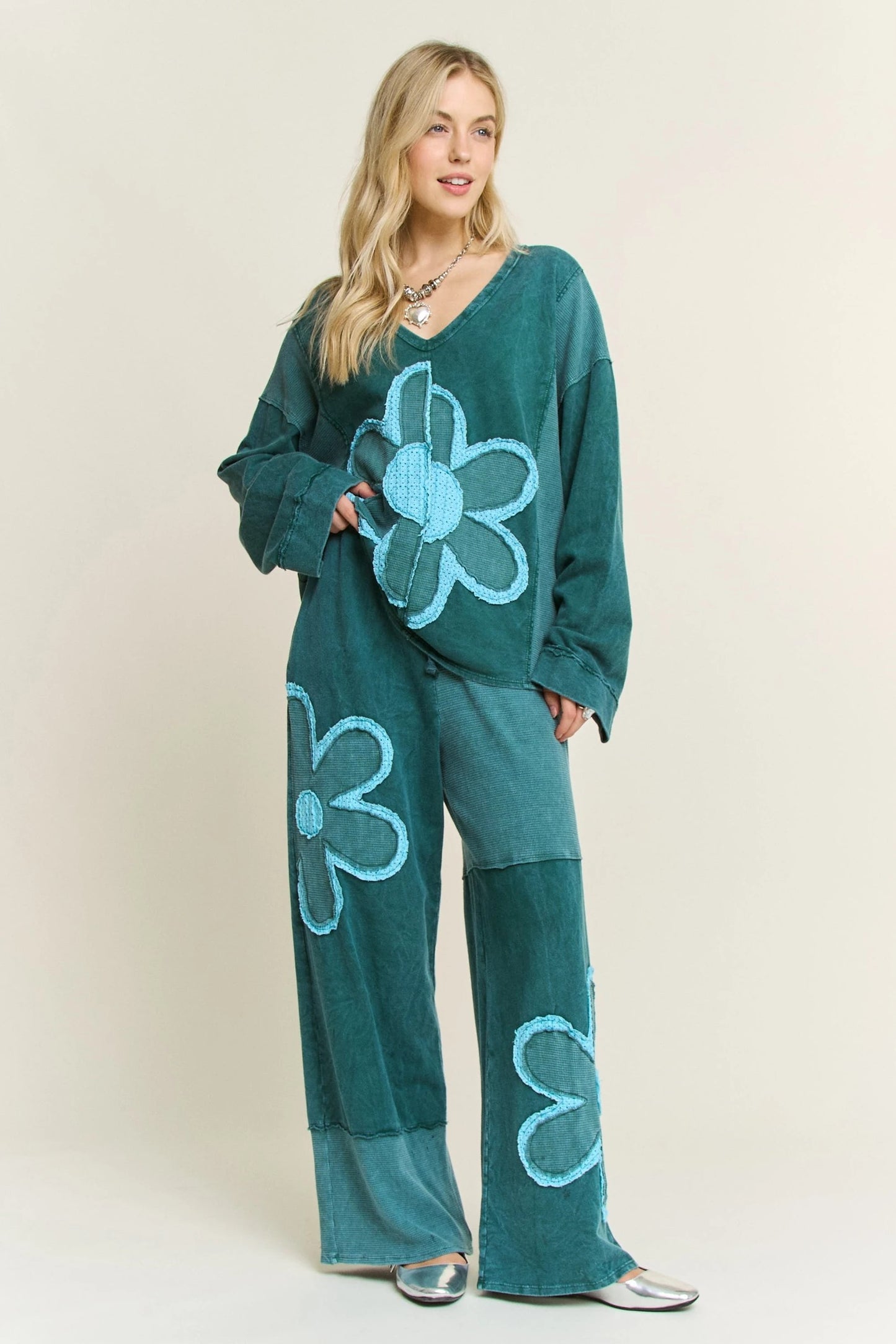 J2 J Her Teal Flower Patch Top