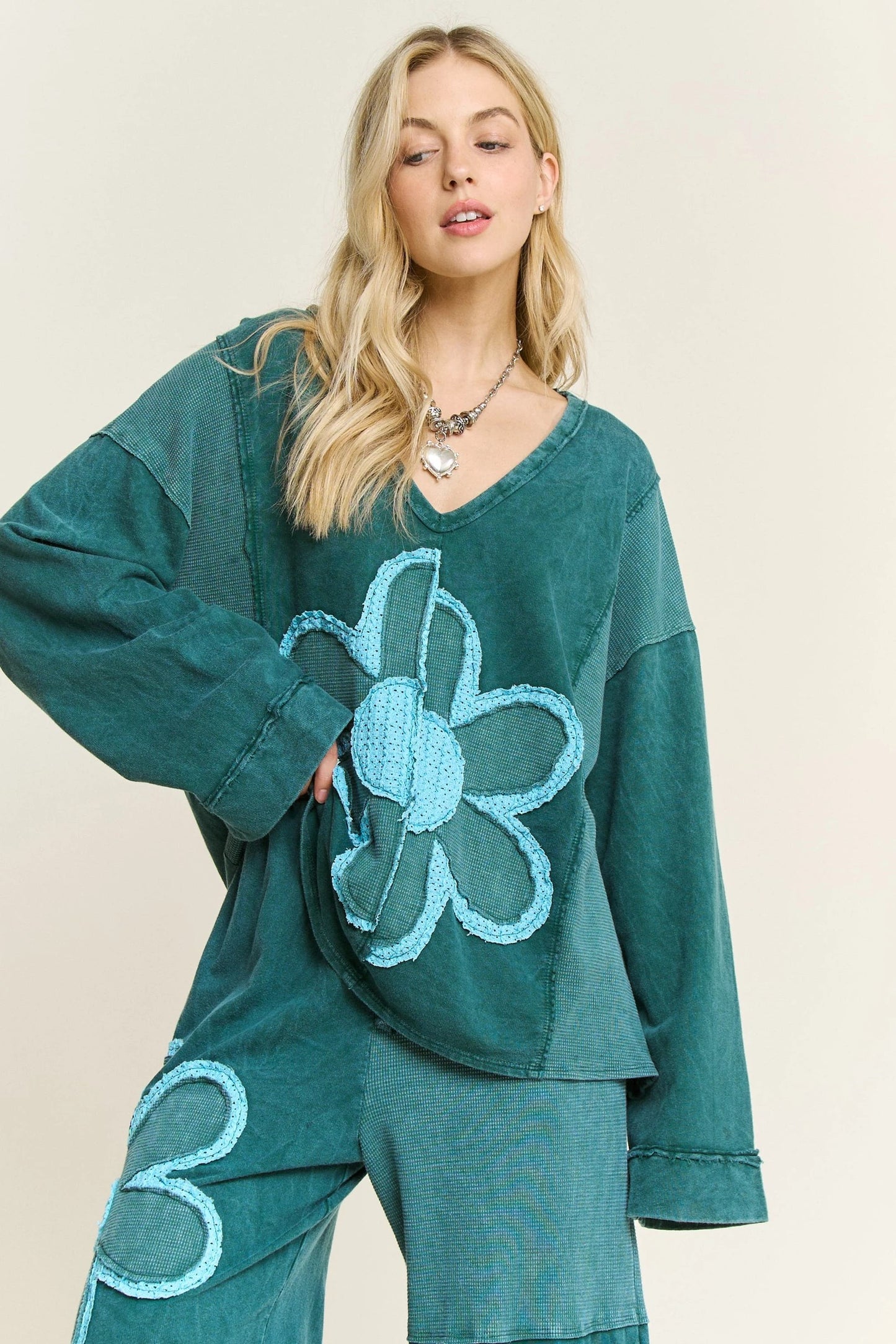 J2 J Her Teal Flower Patch Top