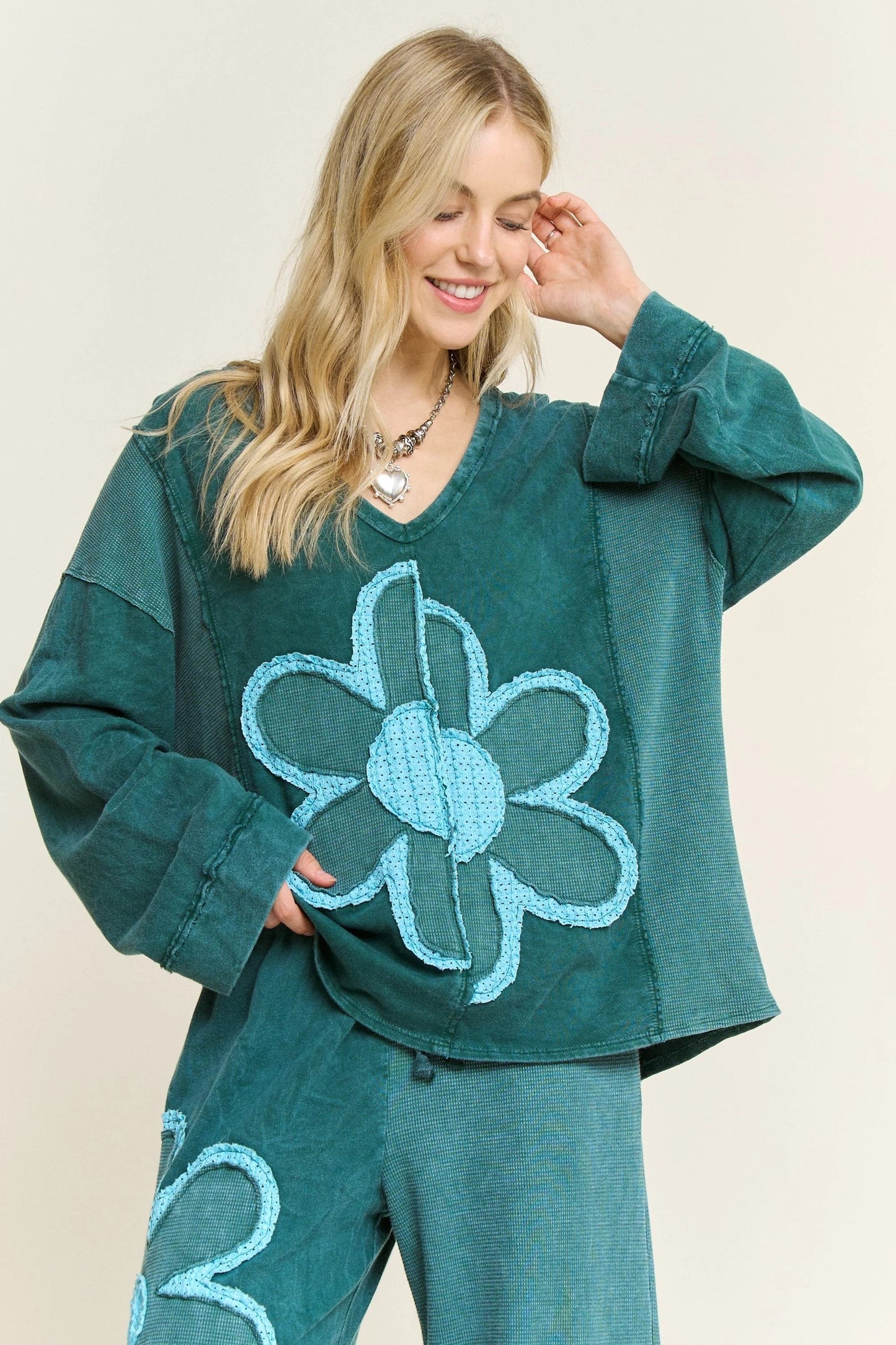 J2 J Her Teal Flower Patch Top